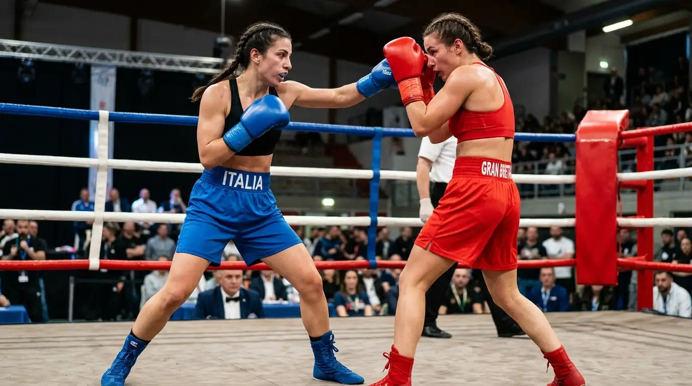 Pugile professionista durante un round di un titolo internazionale femminile