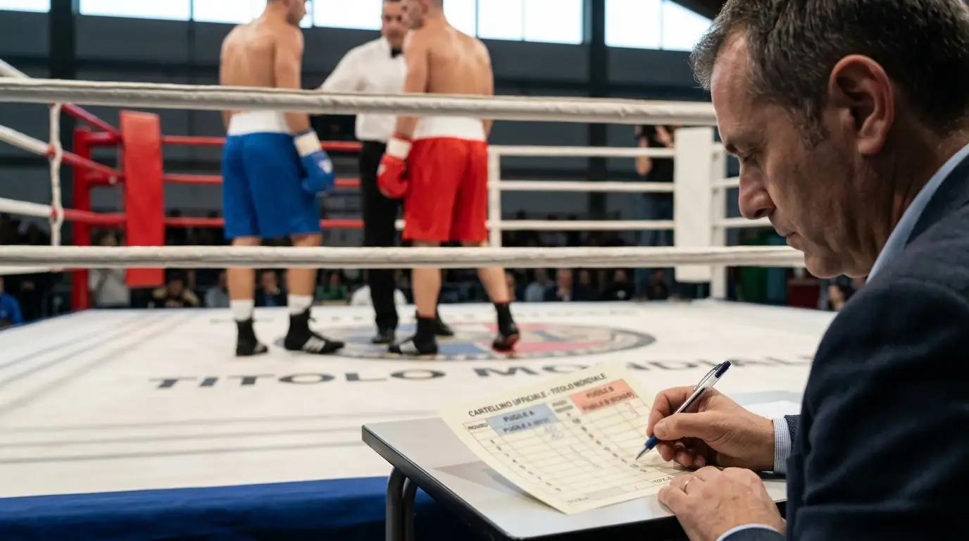 Giudice annota i punti del round sul cartellino ufficiale del titolo mondiale