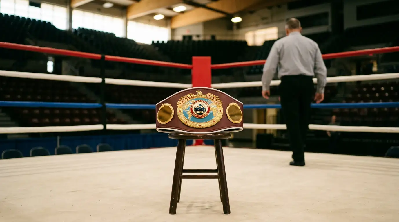 Cintura WBA del titolo mondiale dei massimi esposta sul ring prima dell'incontro