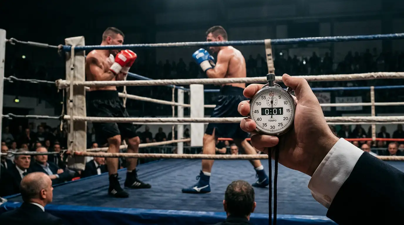 Cronometro a bordo ring che segna l'ultimo secondo prima del gong di chiusura del round