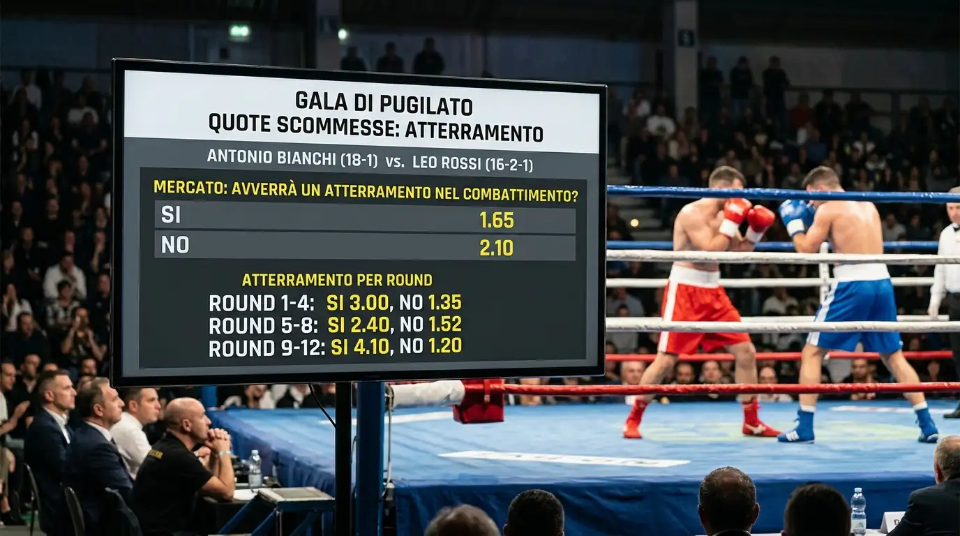 Schermata con il mercato SI/NO atterramento e quote relative su un gala di pugilato