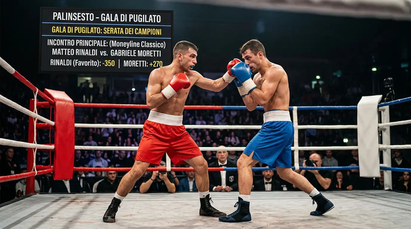 Schermata di palinsesto con il moneyline classico su un favorito di un gala di pugilato