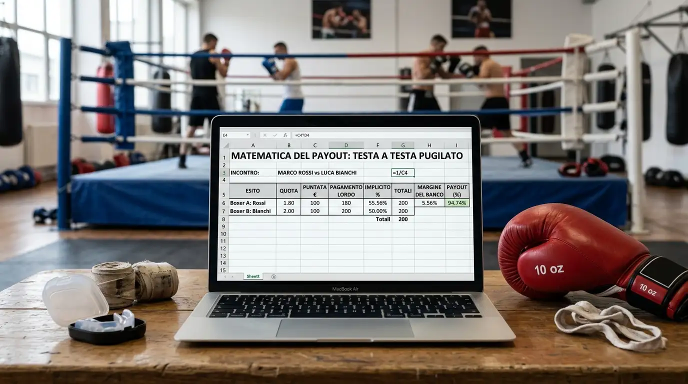 Foglio di calcolo con la matematica del payout di un mercato testa a testa di pugilato