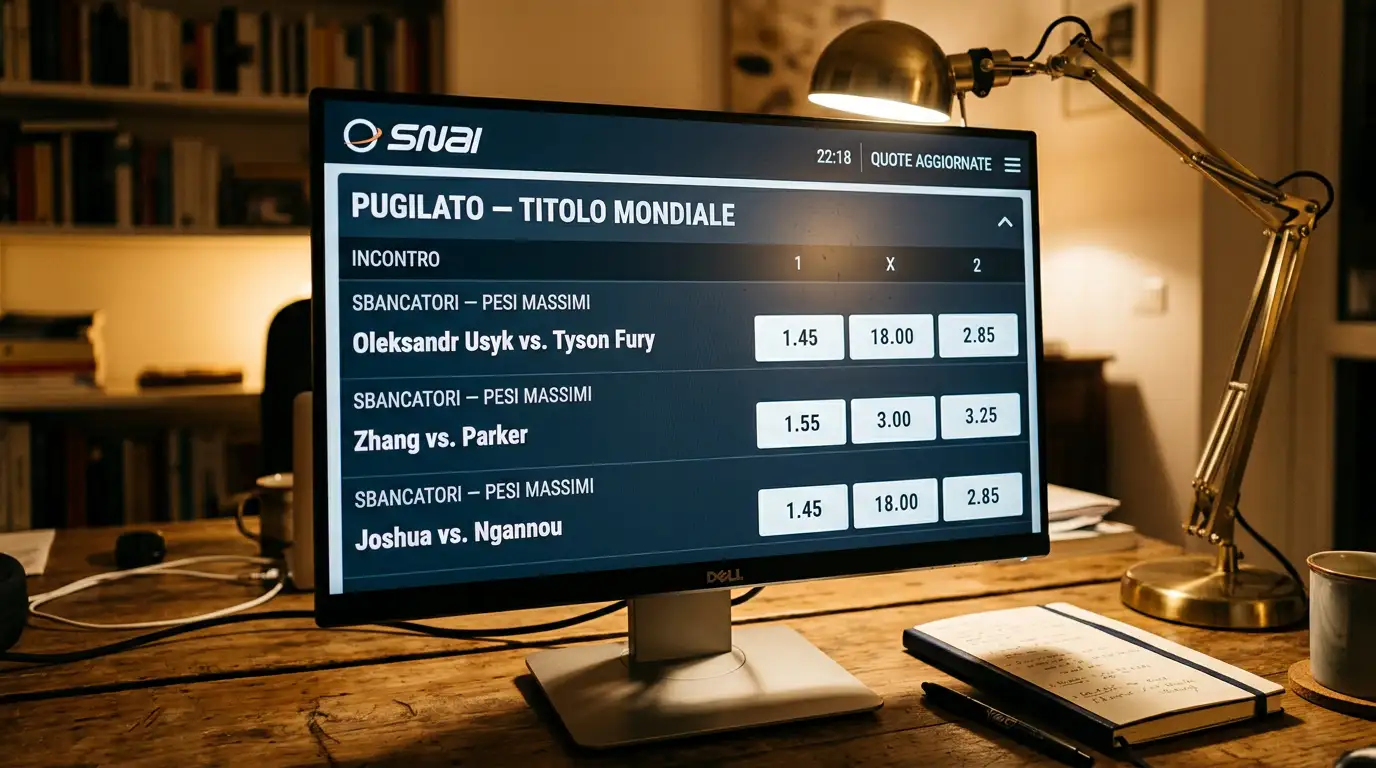 Quote decimali di un incontro di pugilato visualizzate sul palinsesto di un operatore italiano