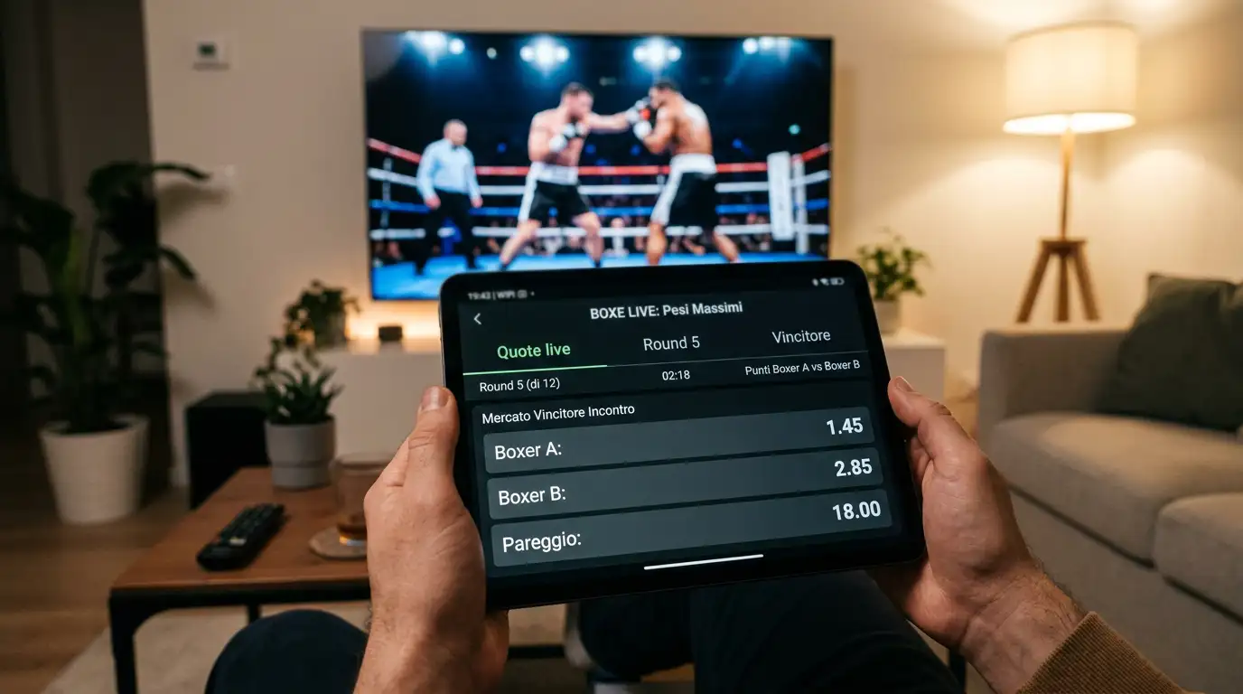 Tablet mostra le quote live aggiornate round per round durante un incontro di pugilato