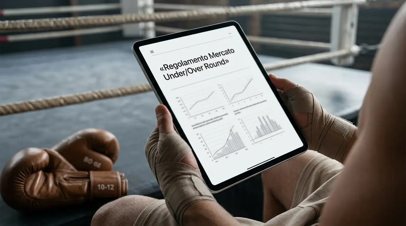 Documento di regolamento del mercato Under Over Round consultato su tablet