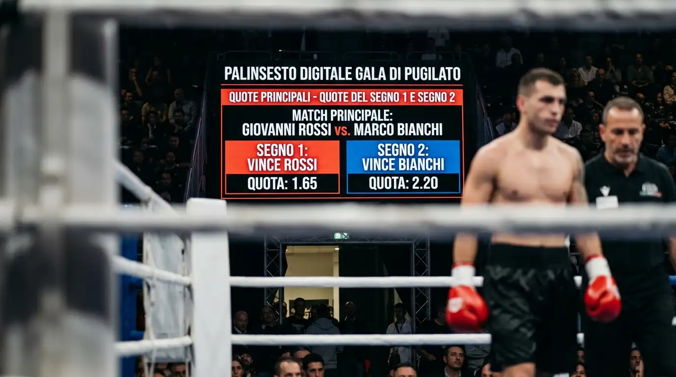 Quote del segno 1 e segno 2 visualizzate sul palinsesto digitale di un gala di pugilato