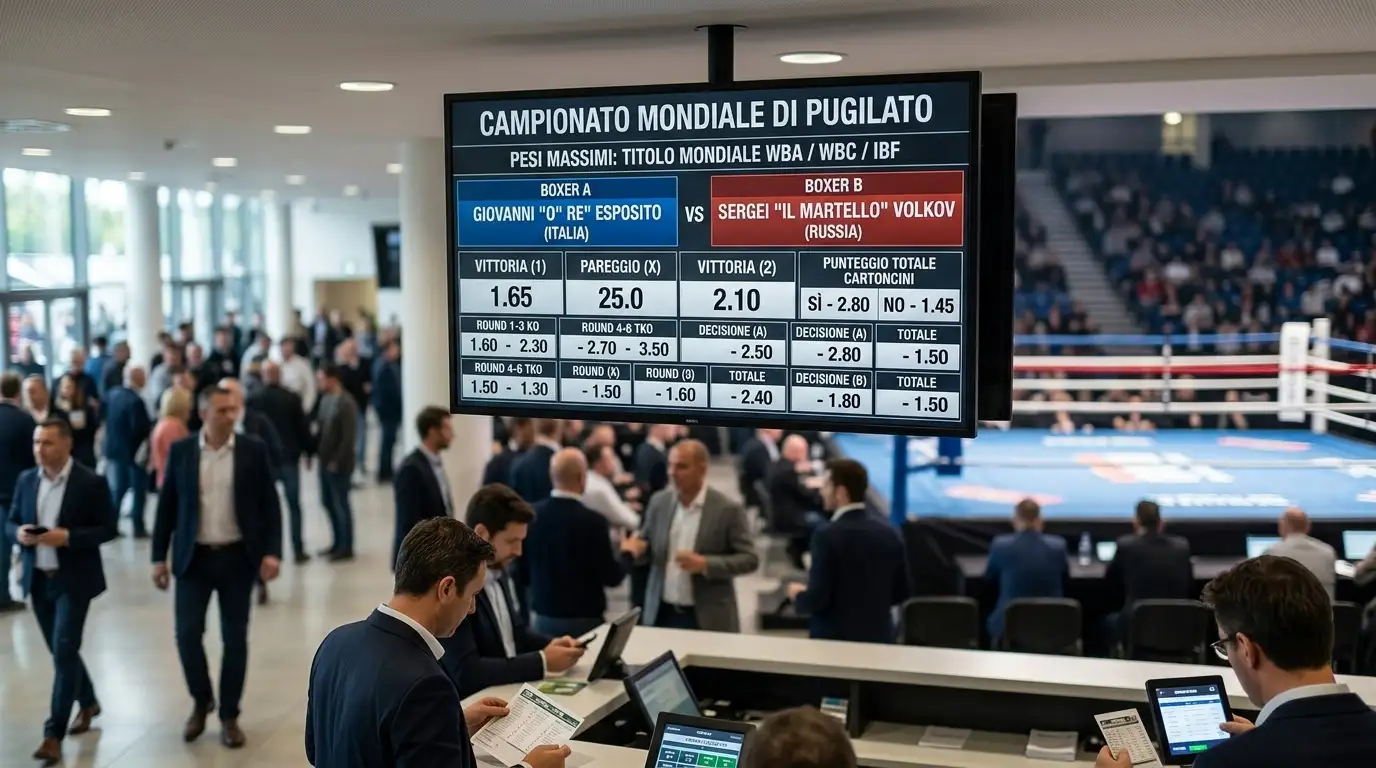 Tabellone di quote di un grande bookmaker per un incontro di titolo mondiale di pugilato