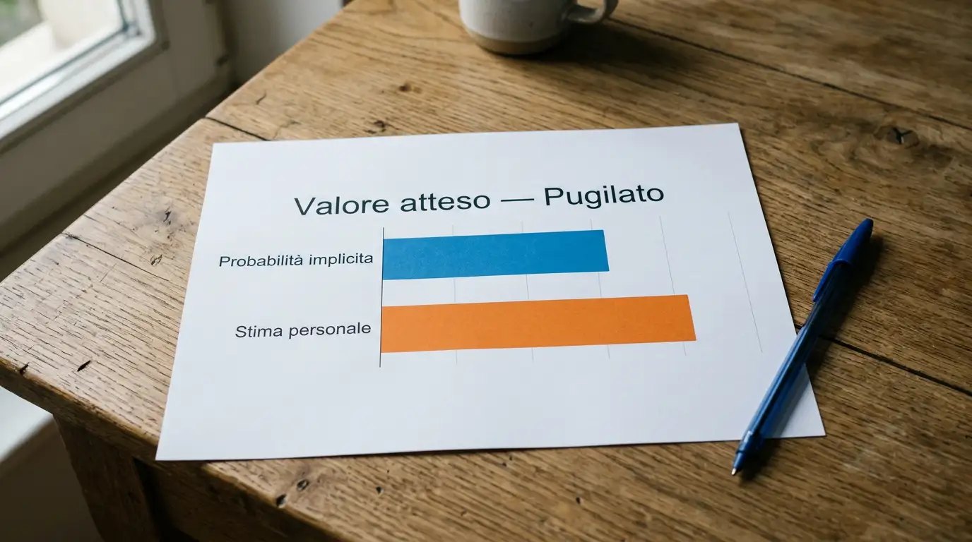 Grafico semplice che illustra il confronto fra probabilità reale stimata e probabilità implicita di una quota di pugilato
